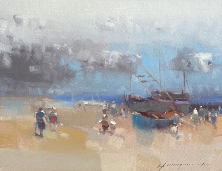 Harbor, Original oil Painting, Handmade artwork, One of a Kind